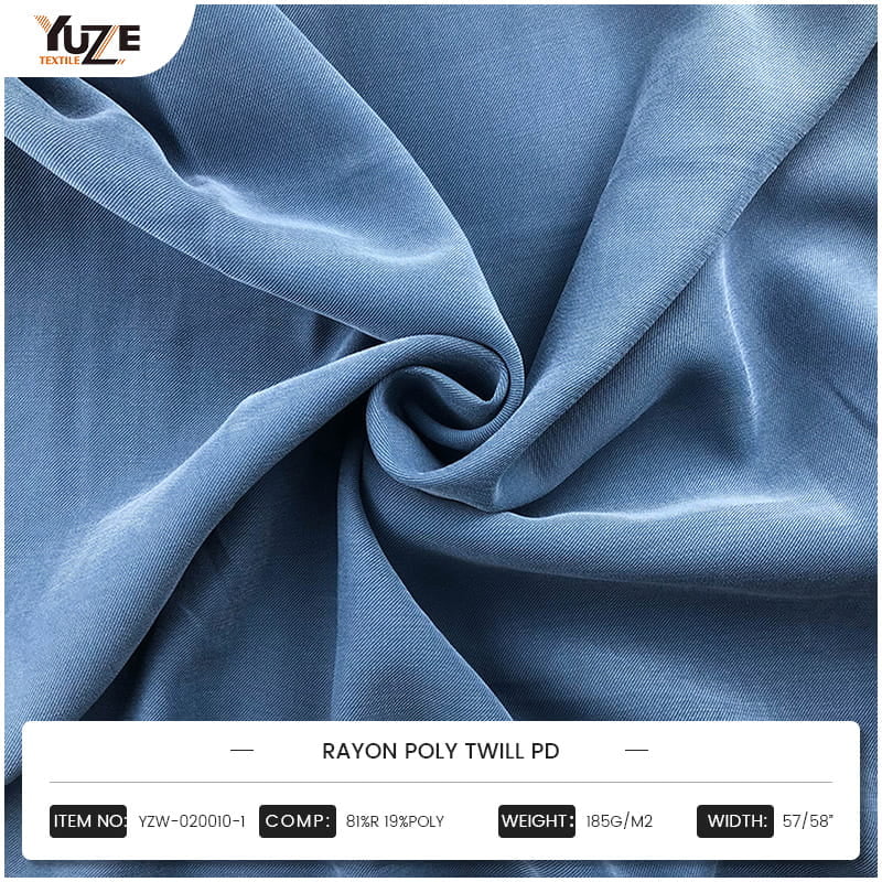 حدد المواد الخام عالية الجودة لإنشاء أقمشة راقية: مزايا المواد من YZW-020010-1 Rayon Poly Twill PD